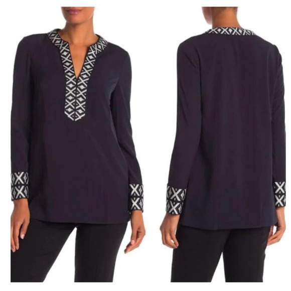 Tory Burch Tops - Tory Burch Ariana Tunic Top Blue White Size 2 / XS